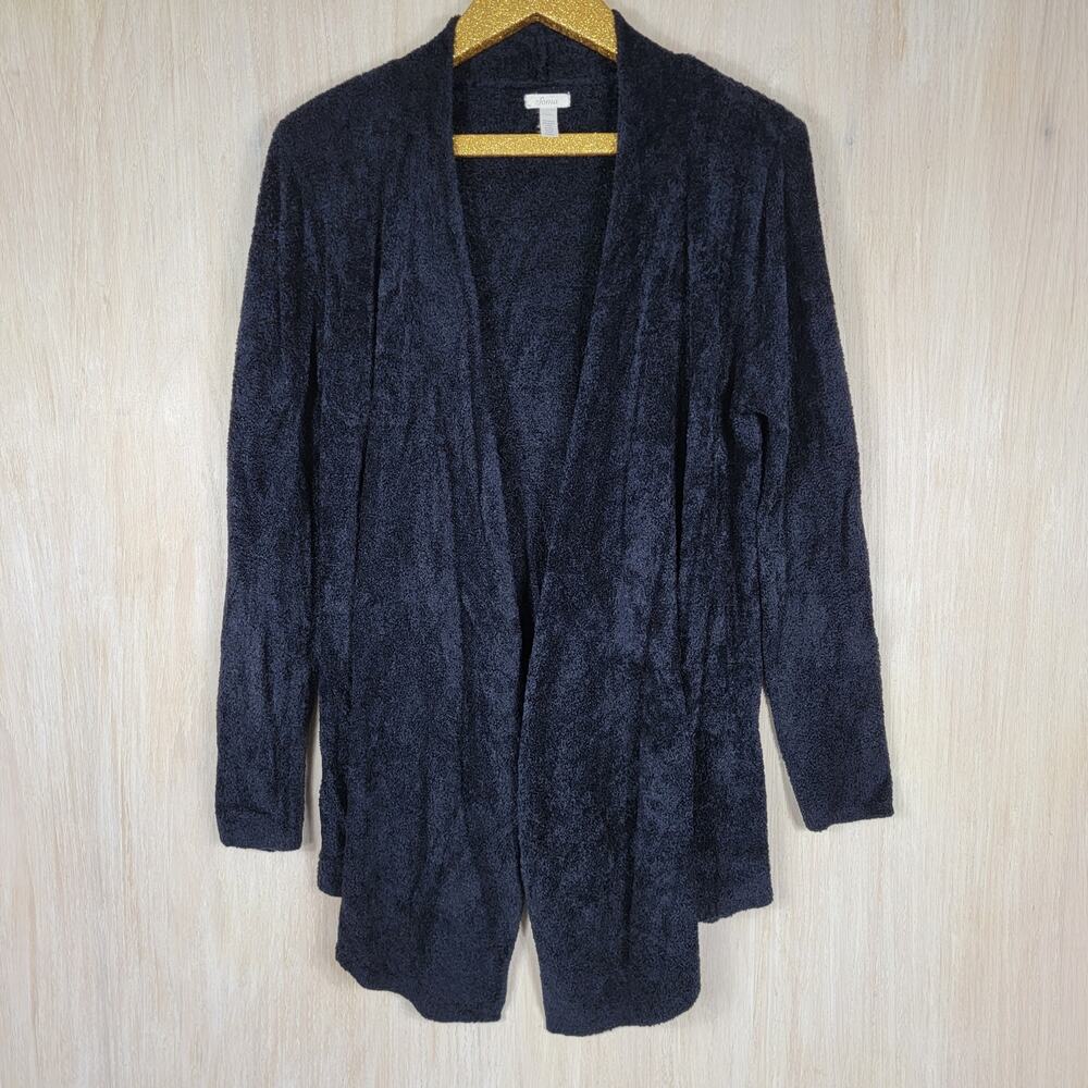 Soma Fuzzy Knit Black Open Front Cozy Longline Cardigan Sweater Lounge Small